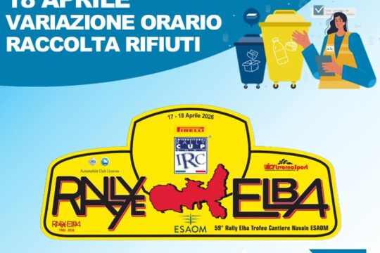 59° RALLYE ELBA: VARIAZIONI NEGLI ORARI DI RACCOLTA RIFIUTI PER IL18 APRILE